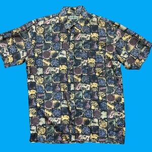 Robert Stock Vintage 90s Print AOP Silk Button Down Shirt Men's Size Large